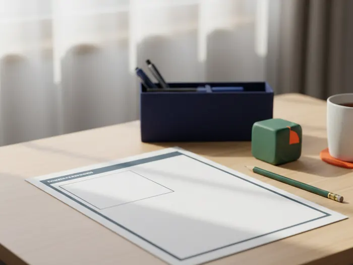 Calm student desk with a low-clutter worksheet and a visual timer