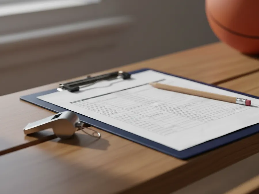 Free basketball stats worksheet page on a coach's clipboard